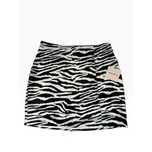 Superdown Zebra Print Mini Skirt Black White High Waisted Front Slit Small NEW
